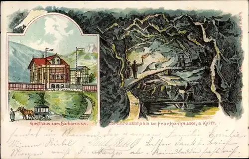 Litho Rottleben Kyffhäuserland in Thüringen, Barbarossahöhle, Gasthaus zum Barbarossa