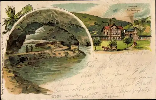 Litho Rottleben Kyffhäuserland in Thüringen, Barbarossahöhle, Gasthaus zum Barbarossa