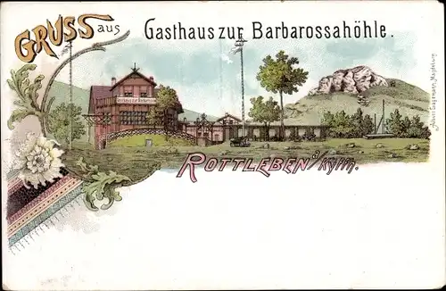 Litho Rottleben Kyffhäuserland in Thüringen, Gasthaus zur Barbarossahöhle