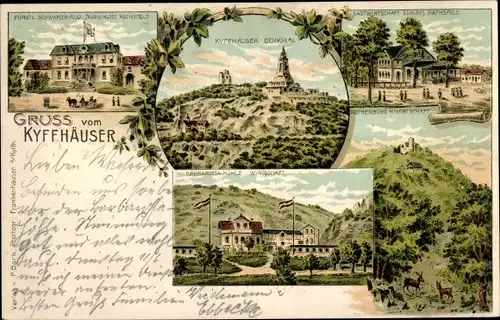 Litho Kyffhäuserland Thüringen, Jagdschloss Rathsfeld, Kyffhäuserdenkmal, Barbarossahöhle, Gasthaus