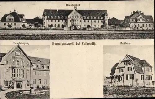 Ak Altscherbitz Schkeuditz in Sachsen, Krankenhaus Bergmannswohl, Arzthaus, Haupteingang