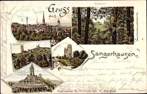 Litho Sangerhausen am Südharz, Blick auf den Ort, Kyffhäuserdenkmal