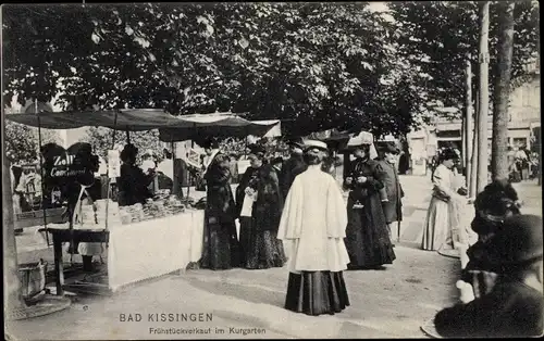 Ak Bad Kissingen Unterfranken Bayern, Frühstücksverkauf im Kurgarten