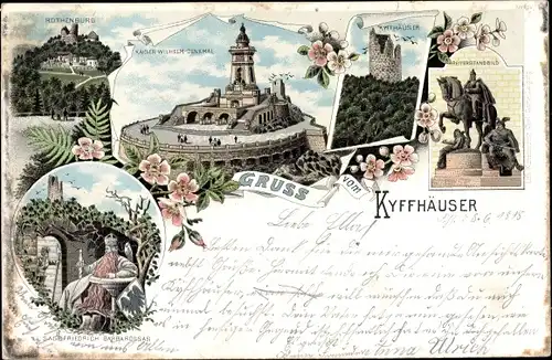 Litho Steinthaleben Kyffhäuserland, Barbarossa, Rothenburg, Reiterstandbild, Kaiser Wilhelm Denkmal