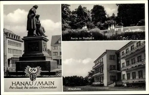 Ak Hanau Main, Altersheim, Denkmal, Stadtpark