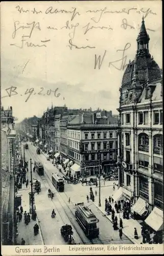 Ak Berlin Mitte, Leipzigerstraße, Ecke Friedrichstraße, Tram