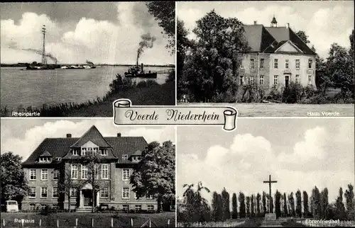 Ak Voerde am Niederrhein, Haus Voerde, Rheinpartie, Rathaus, Ehrenfriedhof