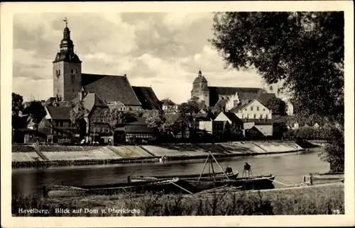 Ak Havelberg, Blick auf Dom und Pfarrkirche am Fluss