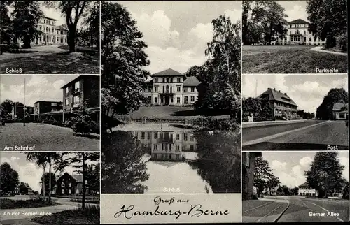 Ak Hamburg Wandsbek Farmsen Berne, Schloss, Bahnhof, Post, Berliner Allee