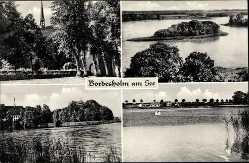 Ak Bordesholm in Holstein, See-Partie, Insel, Kirchturm