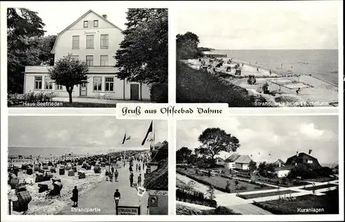 Ak Ostseebad Dahme in Holstein, Haus Seefrieden, Strandpartie, Kuranlagen