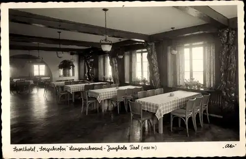 Ak Langenschwand Jungholz in Tirol, Sporthotel Sorgschrofen, Innenansicht