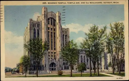 Ak Detroit Michigan USA, Masonic Temple, Temple Avenue, Second Boulevard
