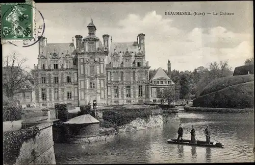 Ak Beaumesnil Eure, Le Chateau, Ruderboot