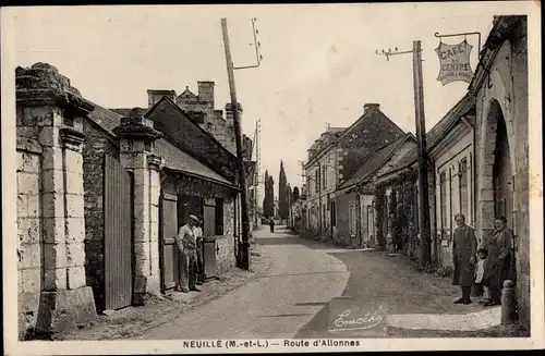 Ak Neuille Maine et Loire, Route d'Allonnes, Cafe du Centre