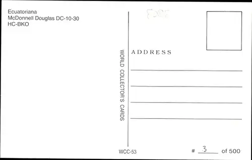 Ak Ecuadorianisches Passagierflugzeug, Ecuatoriana, McDonnell Douglas DC-10-30
