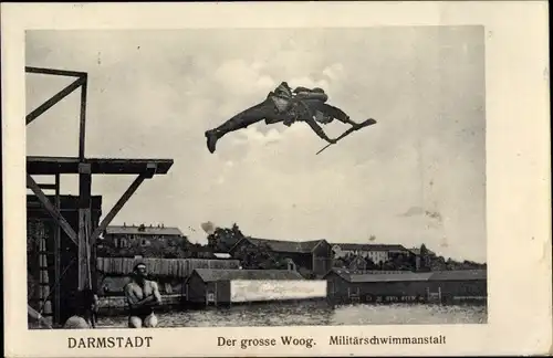 Ak Darmstadt in Hessen, Militärschwimmanstalt, Der gr. Woog