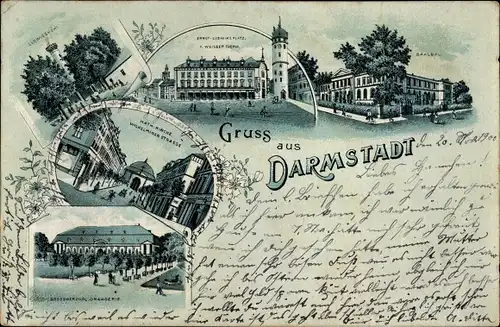 Litho Darmstadt in Hessen, Orangerie, Ernst Ludwig Platz, Saalbau
