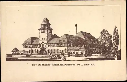 Ak Darmstadt in Hessen, städtisches Hallenschwimmbad