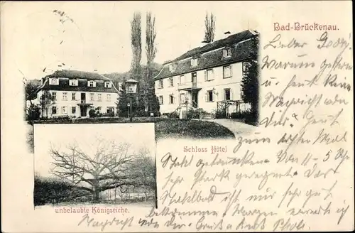 Ak Bad Brückenau im Sinntal Unterfranken, Schloss Hotel, unbelaubte Königseiche