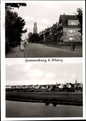 Ak Gustavsburg am Rhein, Straßenpartie, Totale