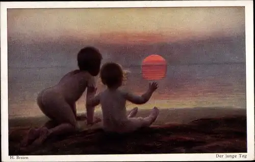 Künstler Ak Brasen, H., Der Junge Tag, Sonnenaufgang am See, Kinder