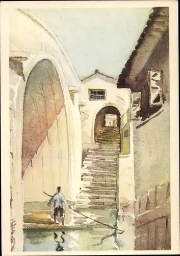 Künstler Ak Djiau Brücke in I-hsing, Malerei und Grafik aus der VR China 1960