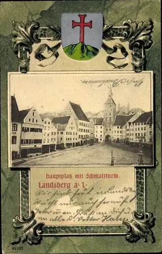 Passepartout Ak Landsberg am Lech in Oberbayern, Hauptplatz, Schmalzturm