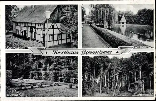 Ak Sodingen Herne im Ruhrgebiet, Forsthaus Gysenberg, Buchenwald, Teich