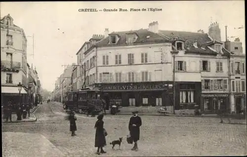 Ak Creteil Val de Marne, Grande Rue, Place de l'Église