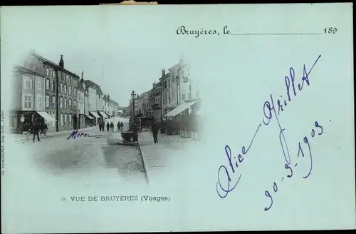 Ak Bruyères Vosges, Un Rue