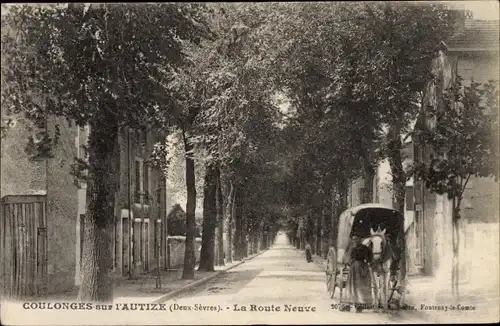 Ak Coulonges sur l'Autize Deux Sevres, La Route Neuve, Kutsche