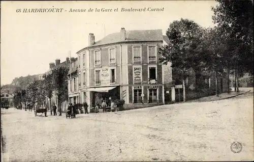 Ak Hardricourt en Yvelines, Avenue de la Gare et Boulevard Carnot