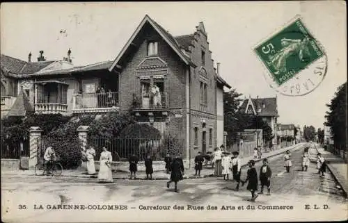 Ak La Garenne Colombes Hauts de Seine, Carrefour des Rues des Arts et du Commerce