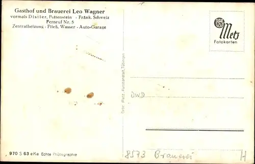 Ak Pottenstein in Oberfranken, Gasthof und Brauerei Leo Wagner