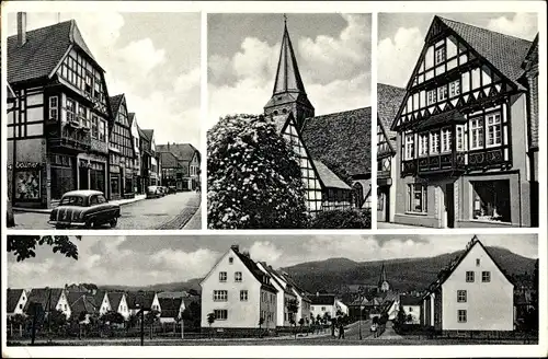 Ak Lübbecke in Ostwestfalen, Fachwerkhäuser, Kirche, Panorama