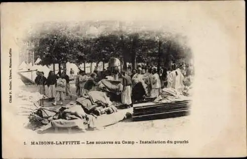 Ak Maisons Laffitte Yvelines, Les zouaves au Camp, Installation du gourbi