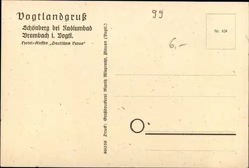 Ak Schönberg Bad Brambach im Vogtland, Hotel Deutsches Haus