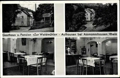 Ak Aulhausen Assmannshausen Rüdesheim am Rhein, Gasthaus zur Waldmühle, Tisch