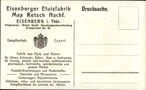 Passepartout Ak Eisenberg in Thüringen, Mühltal, Eisenberger Etuisfabrik, Max Retsch Nachf.