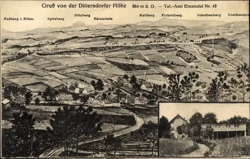 Ak Dittersdorf im Erzgebirge, Haßberg, Spitzberg, Pöhlberg, Bärenstein, Keilberg, Fichtelberg