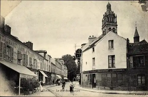 Ak L'Isle Adam Val d’Oise, La Rue Saint Lazare, Restaurant des Bonshommes