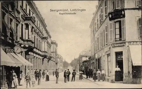 Ak Sarreguemines Saargemünd Lothringen Moselle, Kapellenstraße, Geschäft H. Schwartz