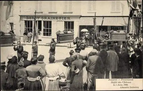 Ak Jouarre Seine et Marne, Procession, Defile des Chasses le 5 Juin 1906