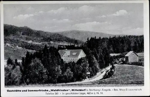 Ak Mitteldorf Stollberg im Erzgebirge, Gasthaus Waldfrieden, Inh. Max Eisenreich