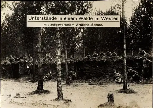 Riesen Ak Deutsche Soldaten, I. WK, Unterstände, Artillerie-Schutz, Westfront, Kaiserliches Heer
