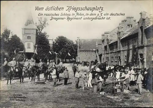 Riesen Ak Deutsche Soldaten, Dragoner, I. WK, Ostfront, Kaiserliches Heer, Russ. Schloss,Kaiserreich