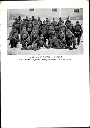 Ak K.u.K Feldheer, I. WK, Leutnant Egon Graf Conrad-Hötzendorf, Soldaten, Narajow-Miasto, 1917