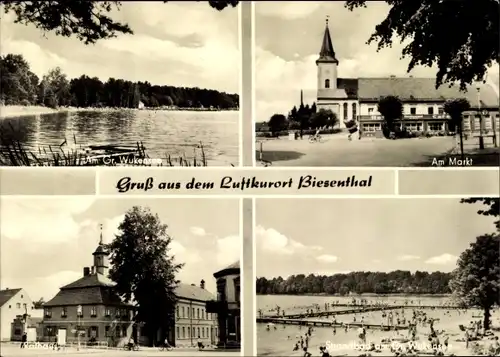 Ak Biesenthal in der Mark, Marktplatz, Strandbad, Rathaus, Gr. Wukensee