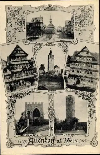 Ak Bad Sooden Allendorf in Hessen, Markt, Bürgers Haus, Eschstruths Haus, Diebesturm, Warte, Kirche